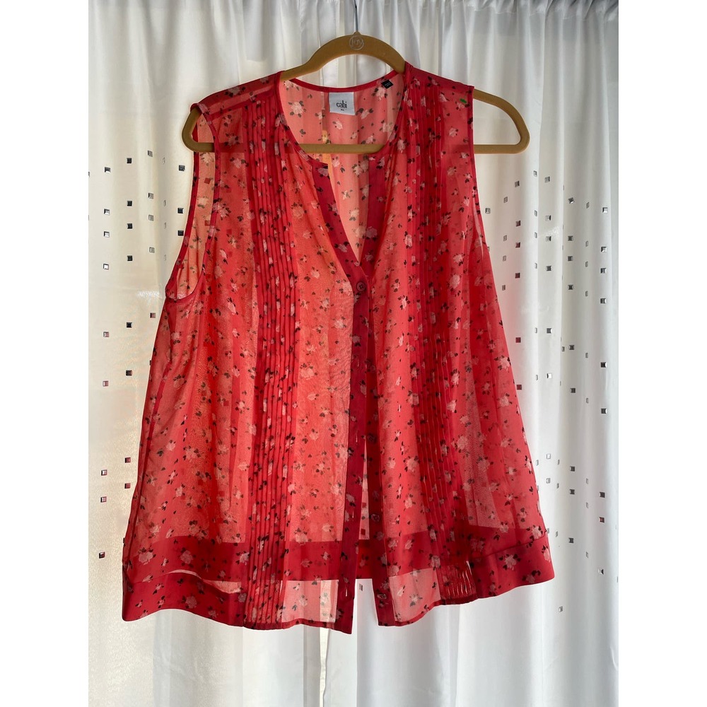 Cabi Orange Floral Sleeveless Sheer Top S: XL Womens Button